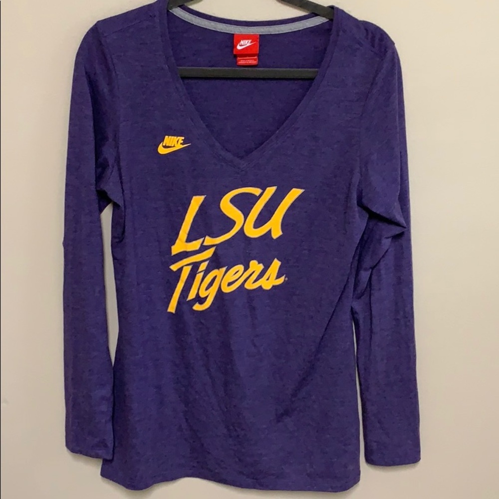 NIKE purple LSU long sleeve v-neck t-shirt